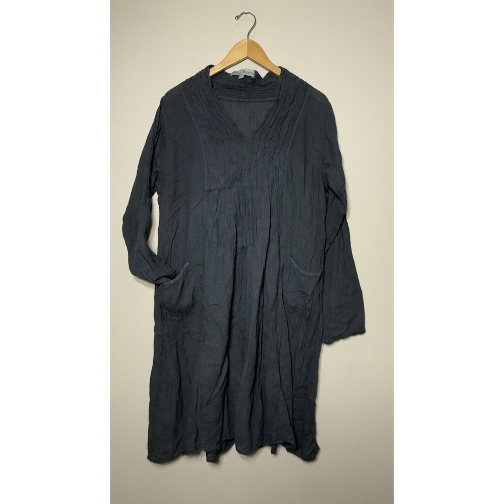 JP & Mattie Crinkle Cotton Gauze Dress Small S Blue Boho Lagenlook Long Sleeve
